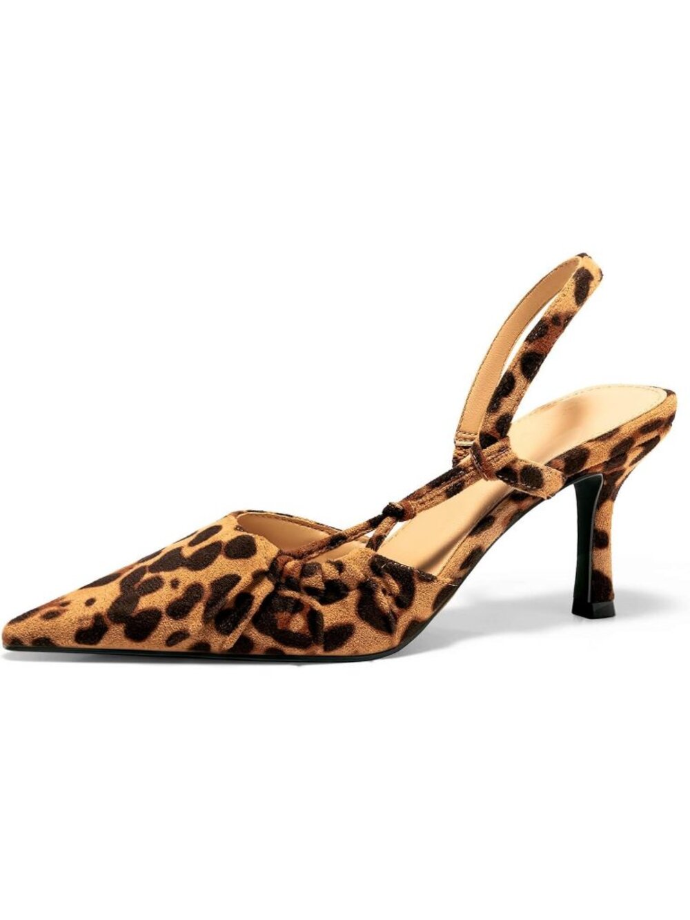 Women's Leopard Slingback Kitten Heels Closed Pointed Toe Pump Party Dress Shoes